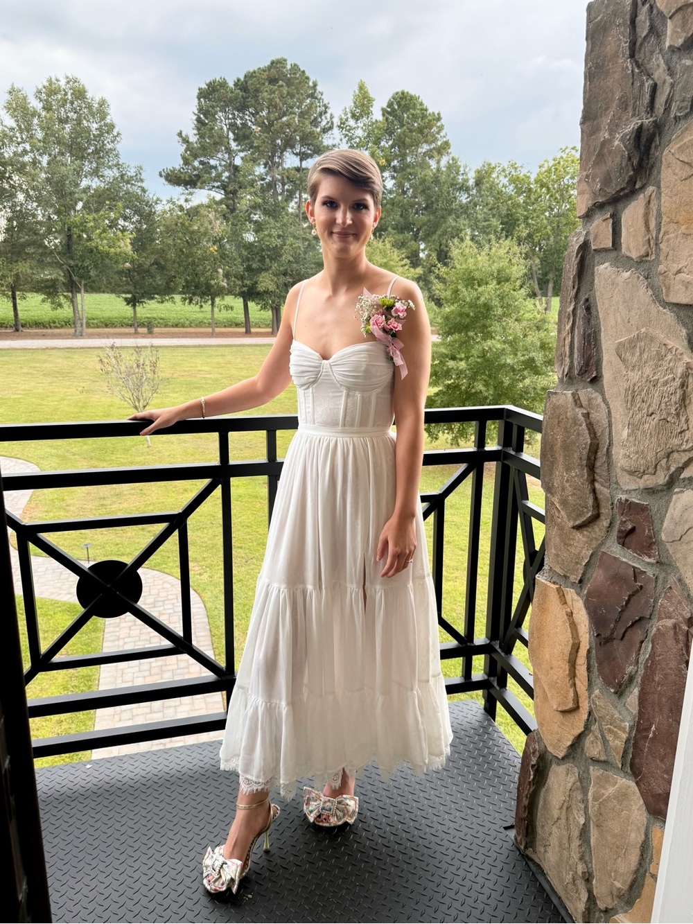V. Chapman White Tiered Midi Dress with Spaghetti Straps